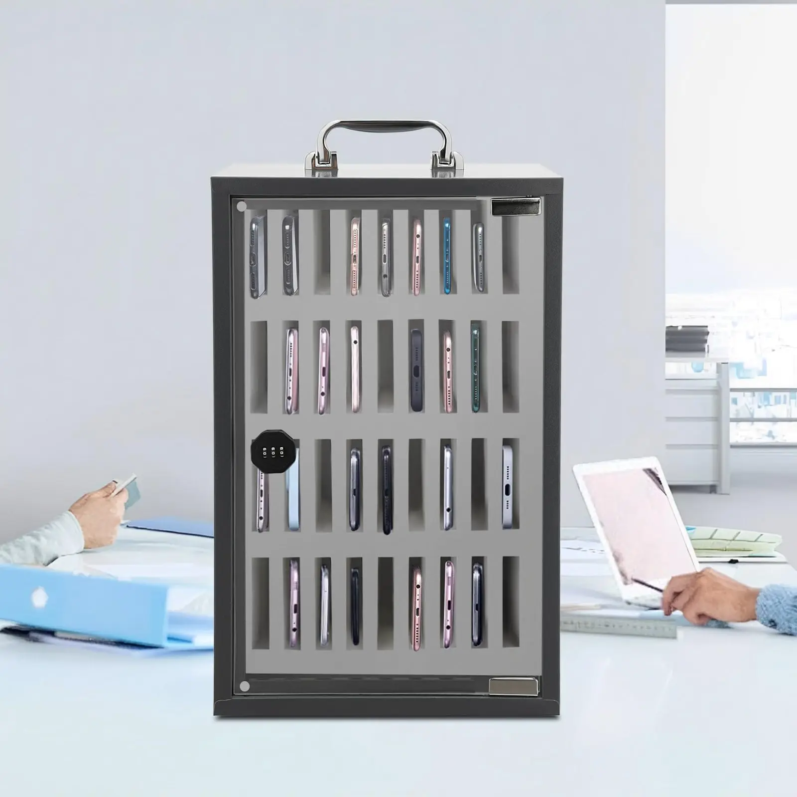 Шкаф для хранения сотовых телефонов Прозрачный шкафчик для сотового телефона для карманного держателя мобильного телефона, настенный и отдельно стоящий с замком, банка