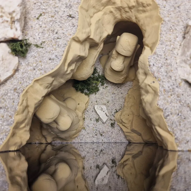 رؤوس جزيرة عيد الفصح تحت عنوان Aquascape، منزل إخفاء الأسماك والروبيان، كهف صخري مقلد مع ركيزة رملية غير قابلة للتضاريس