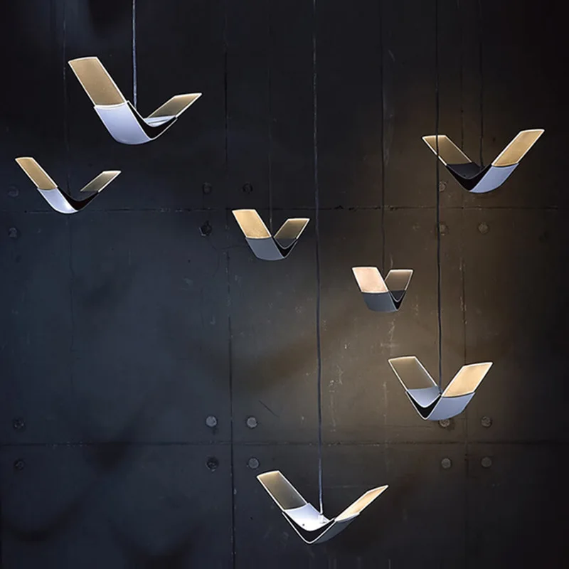 Modern minimalist LED long chandelier creative personality bird seagull long light for duplex loft living room dining room light