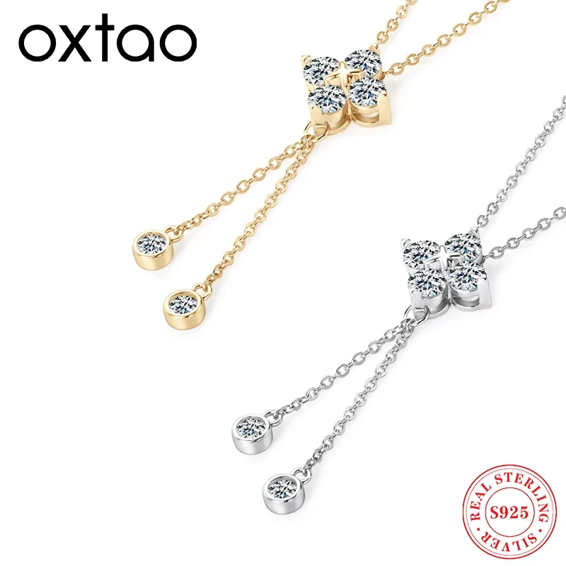 

Moissanite four-leaf clover pendant necklace tassel hanging necklace women's 925 sterling silver jewelry gift with certificate