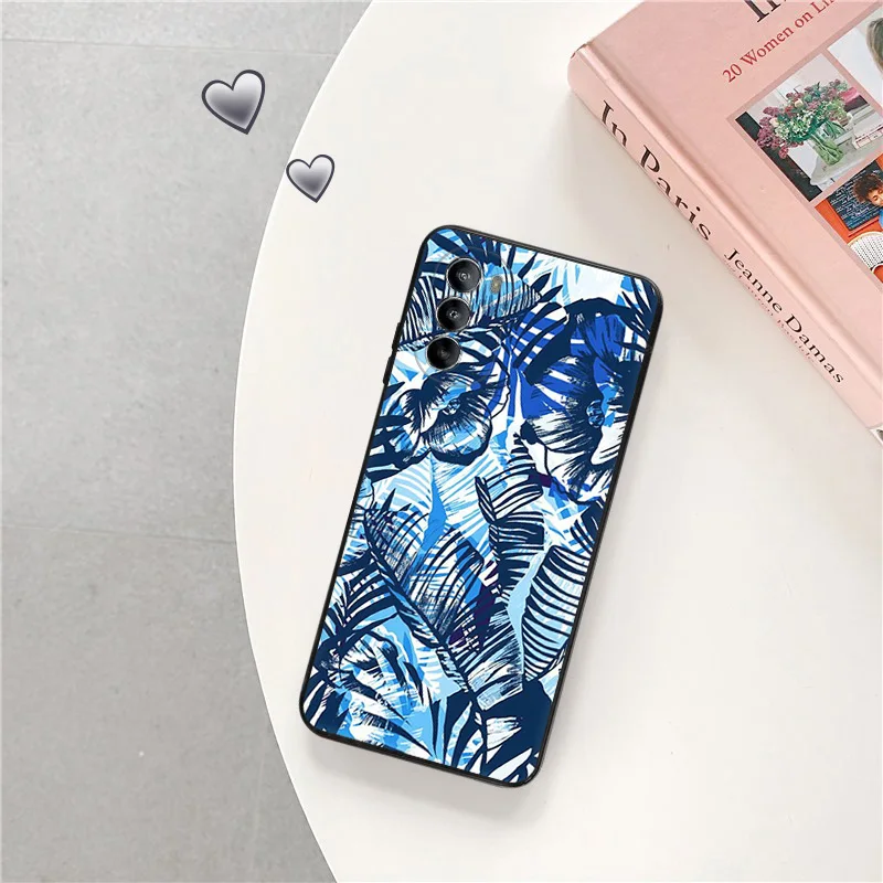 Silicone Black Phone Case for Motorola G72 G53 G73 G9 G50 G51 G60 G71 G22 G32 G52 Tropical Plant Green Leaf Edge 30 20 40 Cover