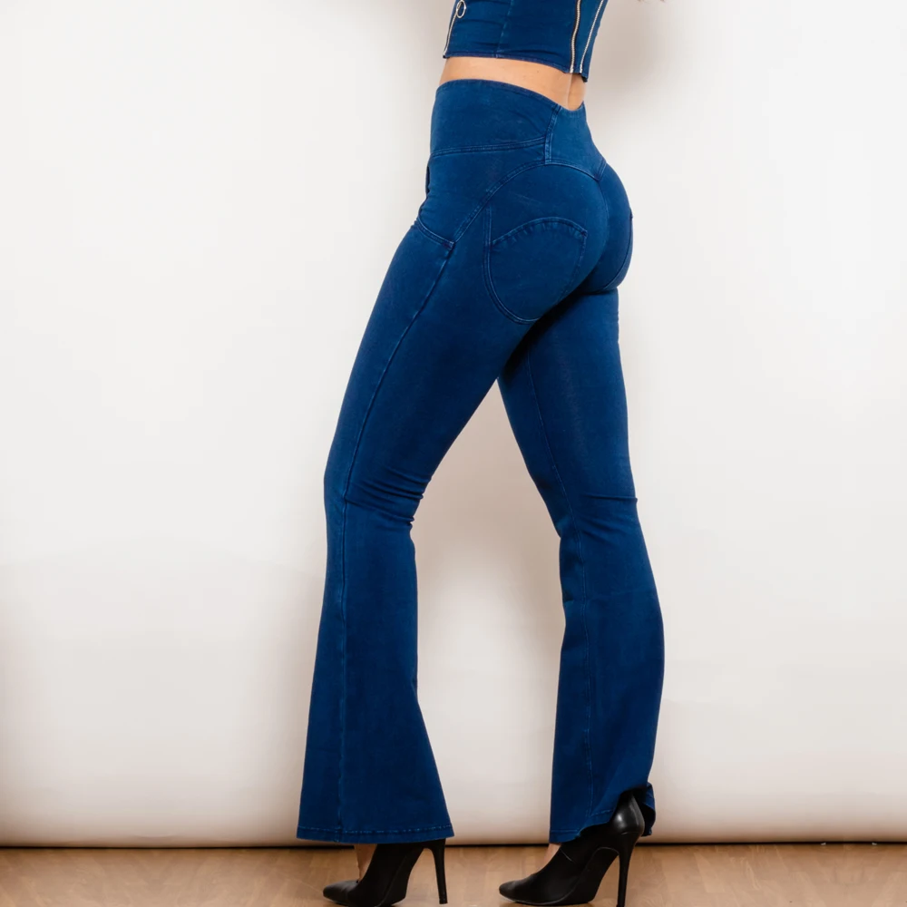 Shascullfits-pantalones vaqueros con botones para mujer, Jeggings acampanados de cintura alta, color azul oscuro Melody