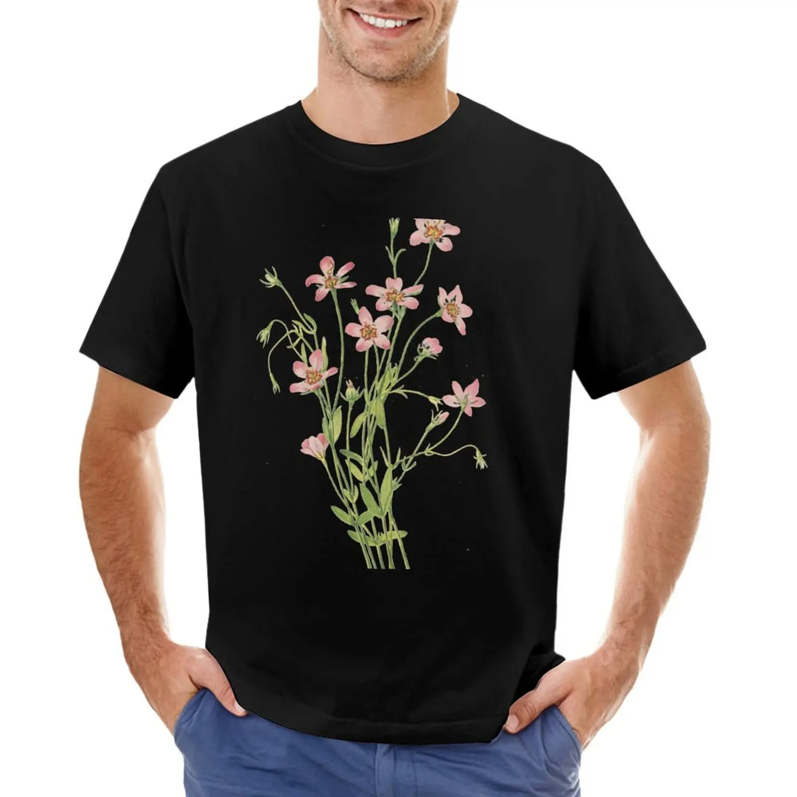 Vintage Botanical Flower Art - Salt-marsh pink - Rose-gentian - Sabatia stellaris T-Shirt graphic shirts sweat shirts, men