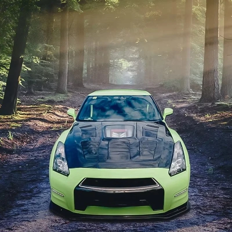 Transparent Glass Carbon Fiber Front Bonnet for GTR R35 Engine Cover Hood