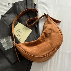 LEFTSIDE Women Fashion Faux Suede Soft Handbags and Purses Vintage 2024 Winter New Trend Y2K Underarm Bag Lady Shoulder Bag