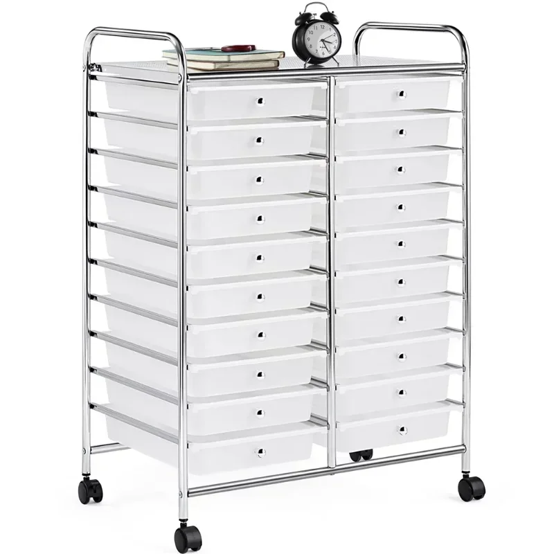 

Smile Mart 20 Drawers Metal Frame Storage Cart Rolling Bin with Lockable Wheels, Blackstorage boxes storage box