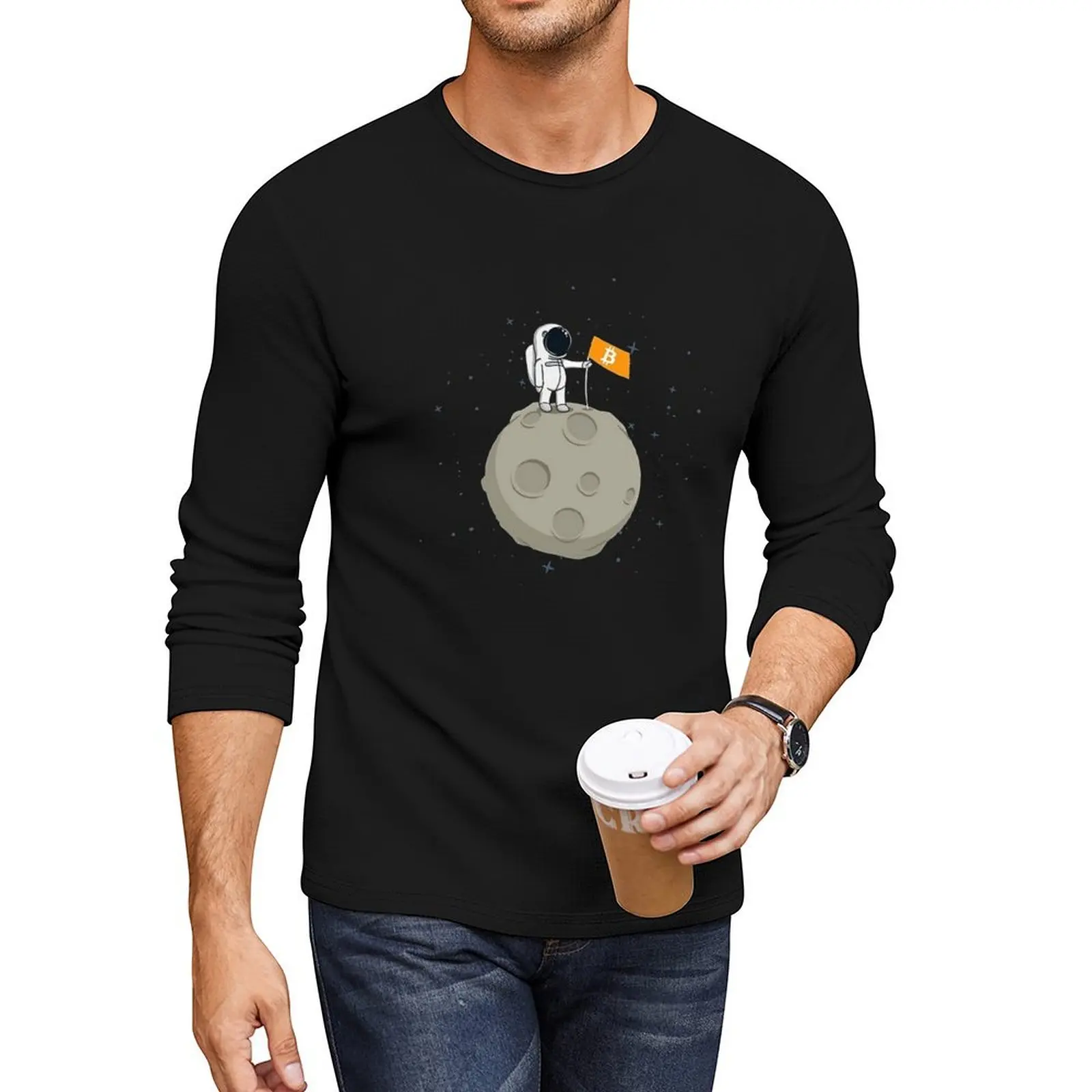 

Bitcoin Moon Long T-Shirt customized t shirts custom t boys plus size tops for men graphic