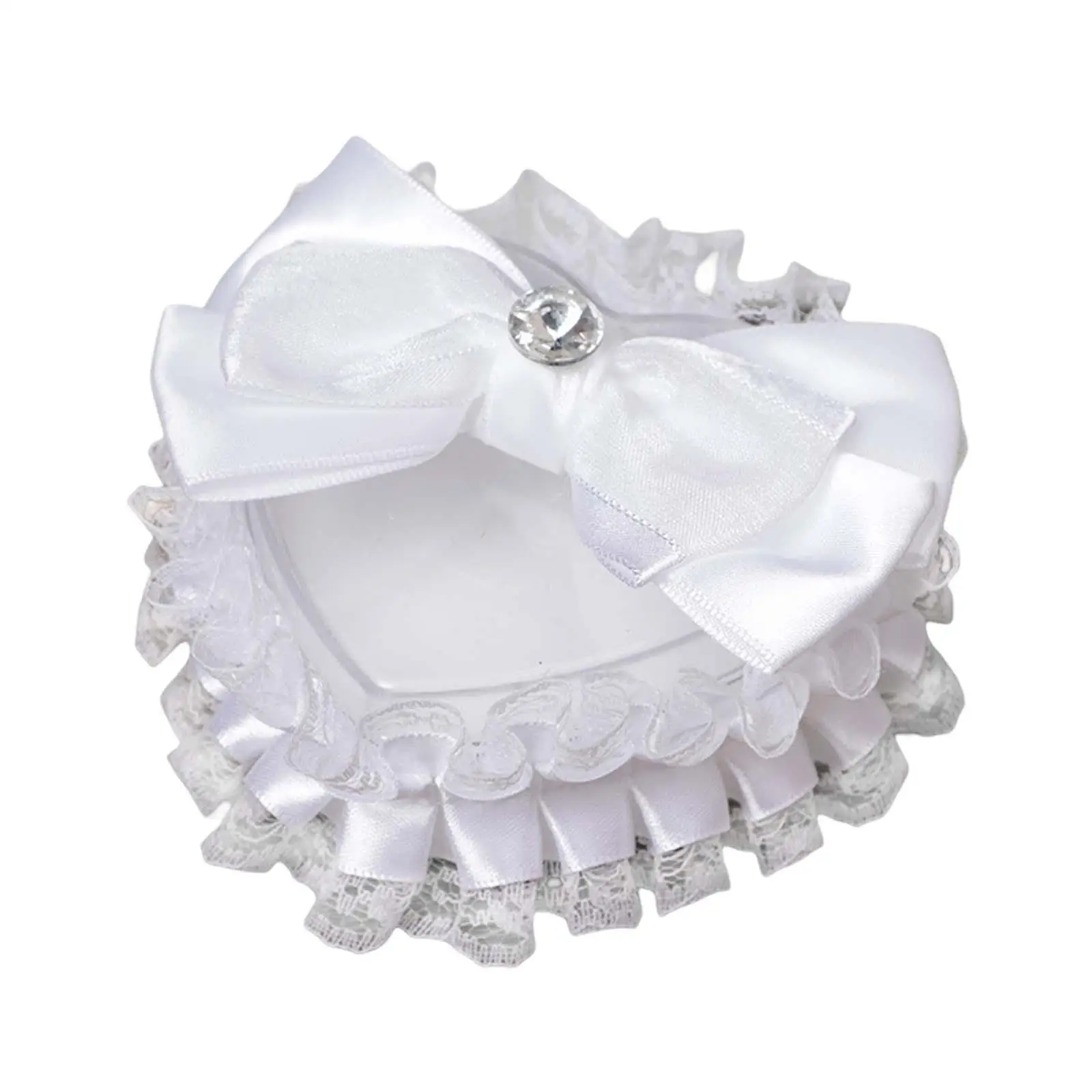 Romantic Ring Pillow with Ribbon, Heart Shaped Ring Bearer Box, Rhinestone Bridal Ring Holder Cushion for Party Supplies