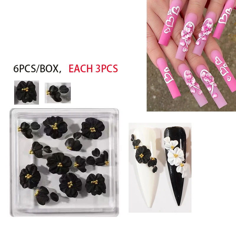 6pc 手作りアクリル花ネイルチャーム 3D 彫刻花ネイルクラフトアクセサリー DIY デザイナーチャームネイルアート装飾