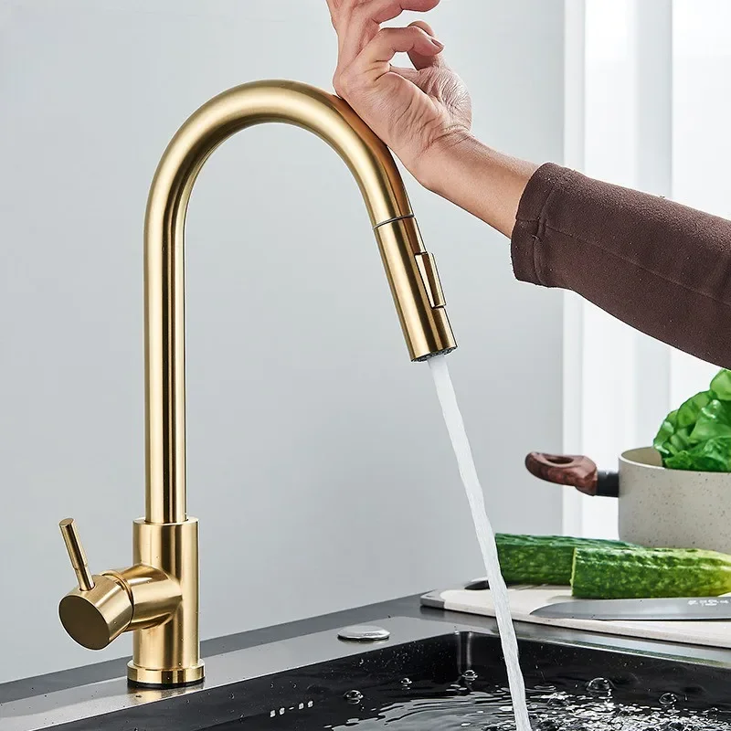 Brushed Gold Touch Sensor Kitchen Faucets Sensitive Smart  Control Faucet Mixer Tap     Taps