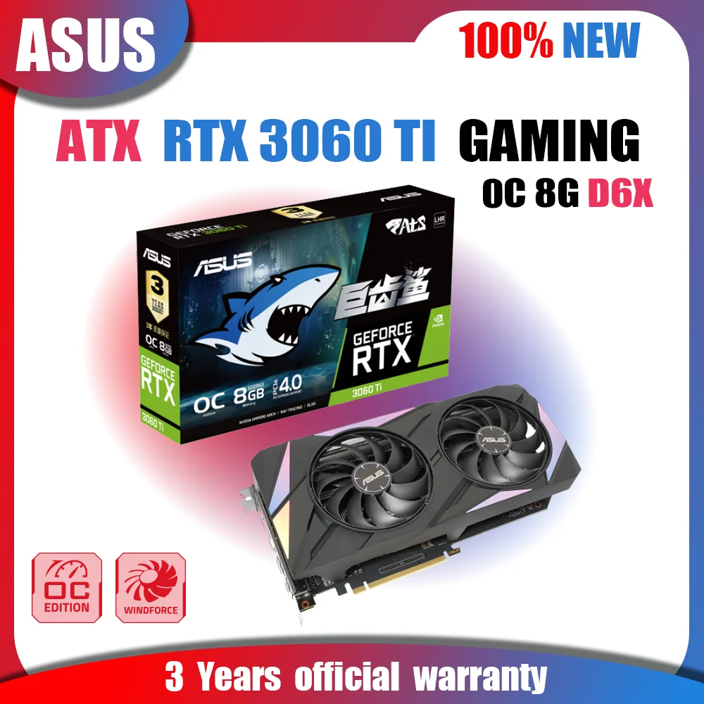 

New ASUS ATS RTX 3060 TI O8G D6X GAMING Video Cards GDDR6X 8GB Graphics Cards GPU NVIDIA RTX 3060 TI PCIE4.0 256bit