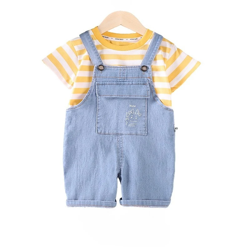 

New Summer Baby Boys Clothes Suit Children Striped T-Shirt Overalls 2Pcs/Set Infant Clothing Set Toddler Costume Kids Tracksuits