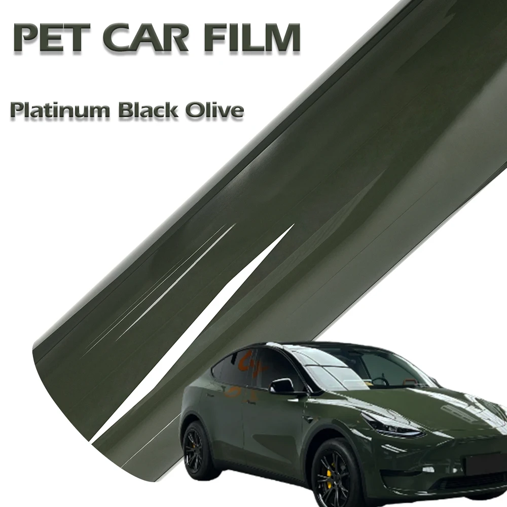 Glänzende PET Platin Schwarz Oliv Auto Vinyl Film Selbstklebende Auto Motorhaube Aufkleber Aufkleber Auto Körper Haut Farbwechsel Film