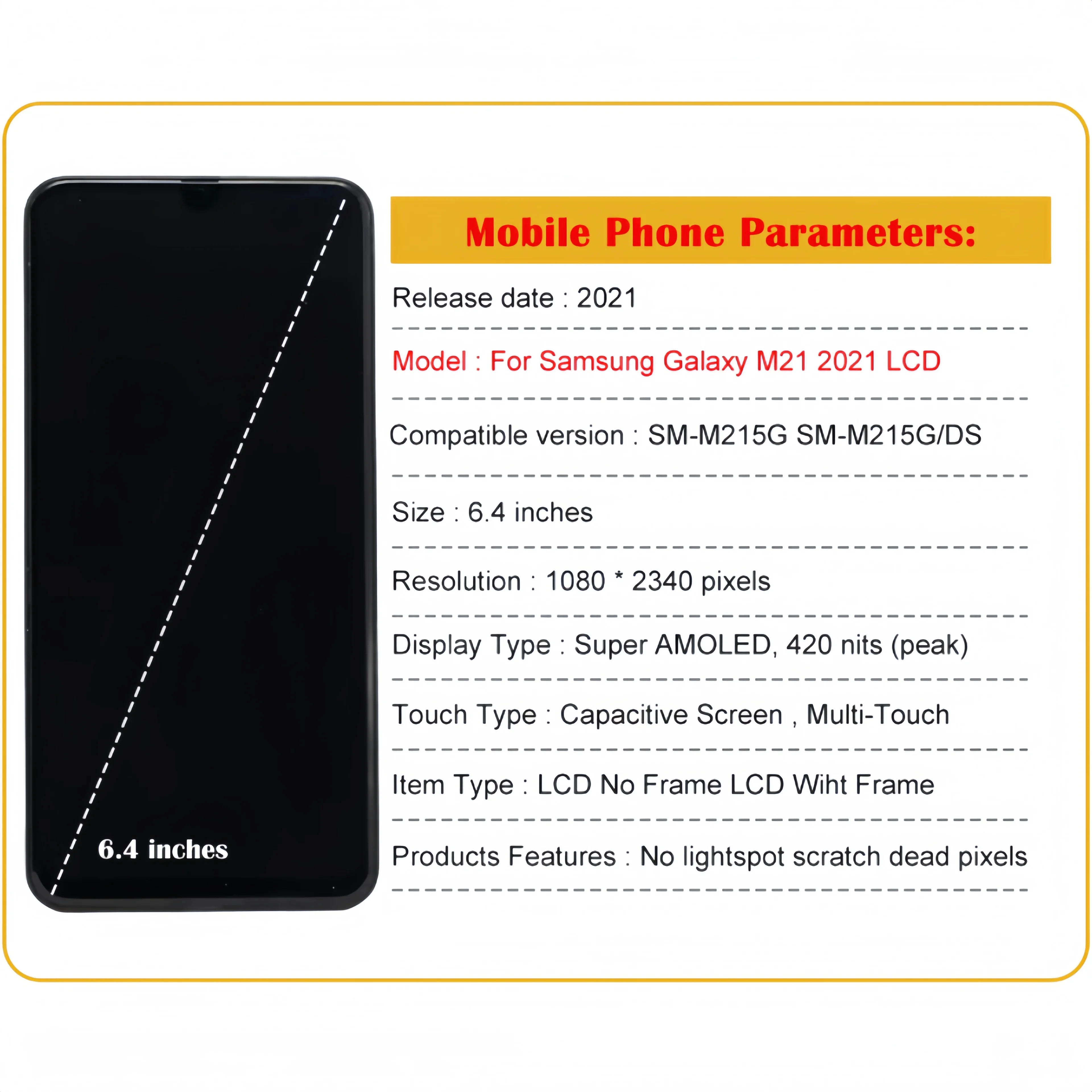 LCD Display Touch Screen Digitizer Assembly Replacement, Fit for Samsung Galaxy M21, M215G, SM-M215G, M215G-DS, 2021