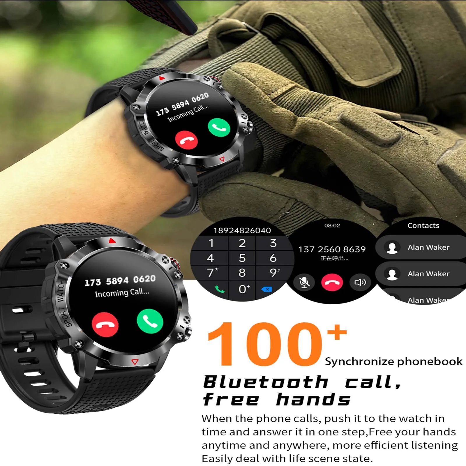 EIGIIS New Military Smart Watch for Men 1.39" HD Bluetooth Call Smartwatch IP68 Waterproof Fitness Tracker Watch with Heart Rate