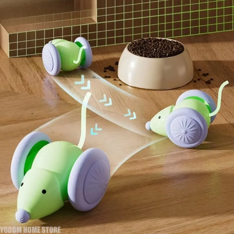Hot Electric Mouse Car Interactive Cat Toy Rechargeable Automatic Kitten Toy Intelligent Obstacle Avoidance Cat Toy