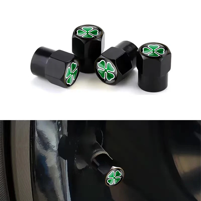 4PCS New Metal Four-leaf Clover Logo Car Wheel Tire Valve Caps Covers Auto Parts For Cars Truck Bicycles Motorcycles Accessories