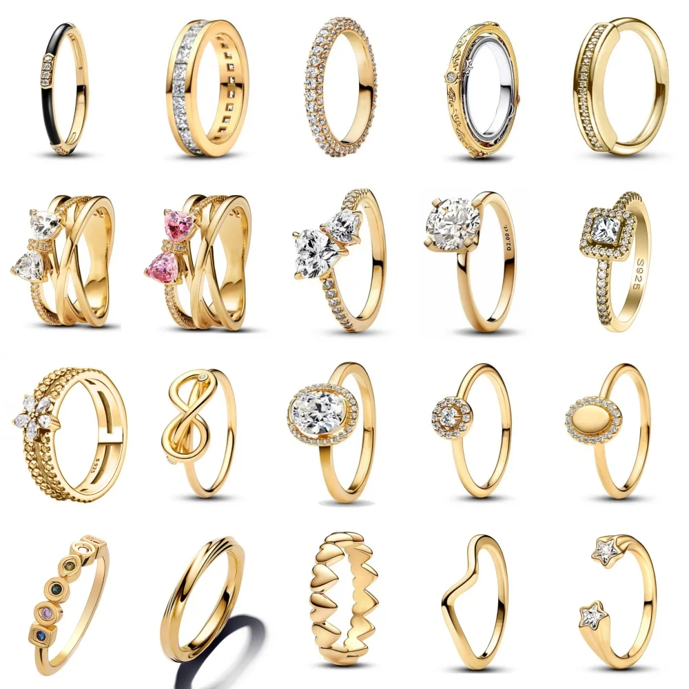 

Ювелирные изделия золотого цвета, кольца из стерлингового серебра 925 пробы, кольца для женщин, модные ювелирные аксессуары, подарки, свадебный камень в форме сердца