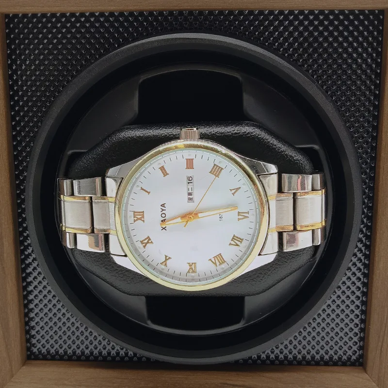 Caixa de enrolamento de relógio único de madeira para relógios mecânicos com enrolamento automático e tampa transparente para relógio silencioso e silencioso