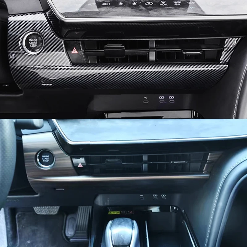 ABS Peach Wood Carbon Fiber Piano Black Interior Middle Air Outlet Decoration Cover Trim dla Toyota Camry 9 2024 2025 LHD