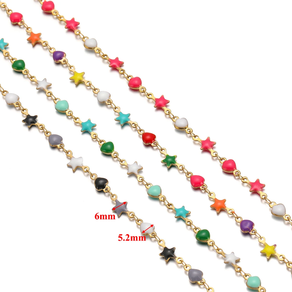 1 Meter Edelstahl-Emaille-Herz-Stern-Ketten, handgefertigte Ketten für die Herstellung von Halsketten und Armbändern, Zubehör für DIY-Schmuckherstellung – Detail 4