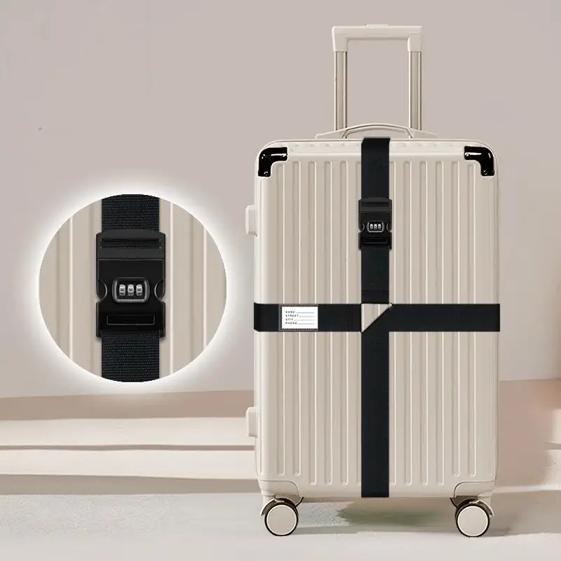 Adjustable Cross Fixed Strap Travel Bag Luggage Binding Rope with Password Lock Baggage Securement Band for Carry-On Suitcase