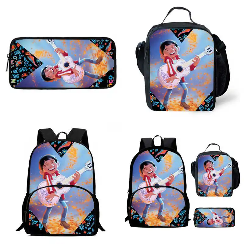 

3Pcs Set Disney Coco School Backpack with Front Pouch ,Lunch Bags,Pencil Bags ,Cartoon School Bags for Boys Girls,KidsBest Gift