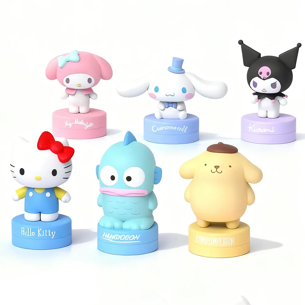 Sanrio – boîte aveugle de sceau familial Hellokitty Kuromi, figurine tendance, jouet de dessin animé, timbre Hangyodun Mymelody, ornement, cadeau d'anniversaire pour enfants