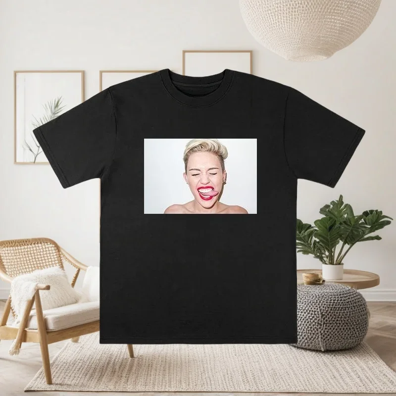 Trendy Brand Spring Summer Printed Cotton Round Neck Figure Printed Short Sleeved T-shirt Miley Cyrus Casual T-shirt New Style