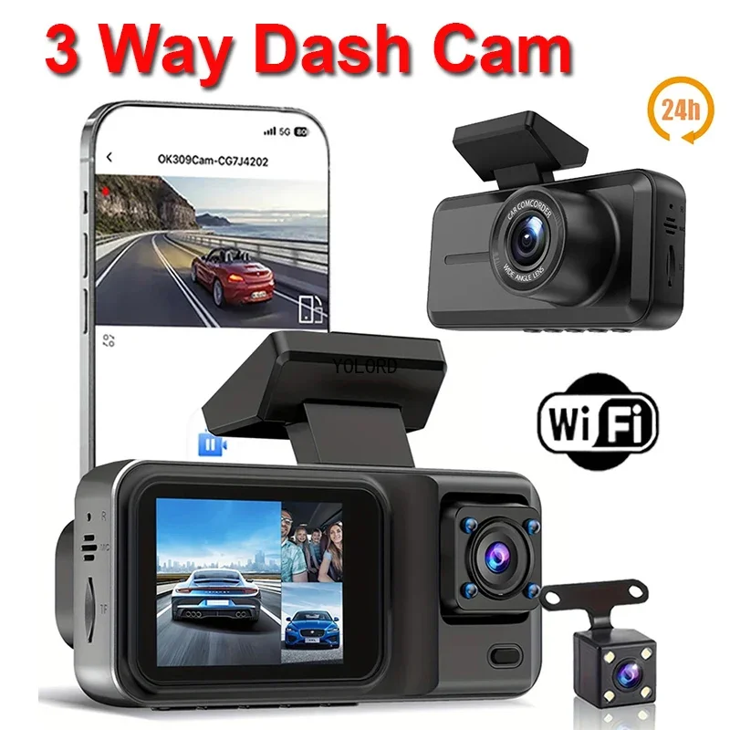 3 Channel WIFI Dash Cam for Cars Camera Black Box 1080P Video Recorder Rear View Camera for Vehicle Car DVR Car Accessories