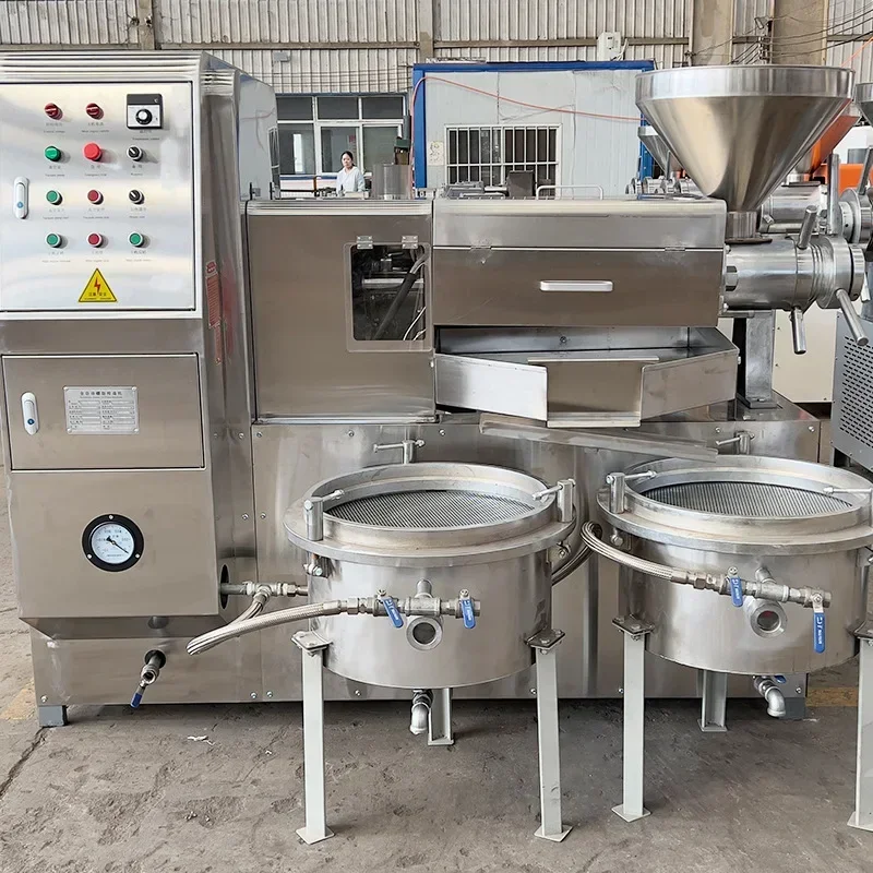 Stainless steel small screw oil press full-automatic commercial oil press peanut rapeseed oil press and filter integrated machin