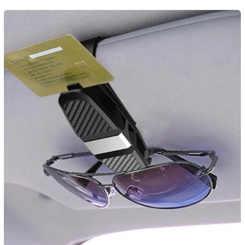 إطار نظارات شمسية للسيارة من ألياف الكربون ، مشبك نظارات ، متعدد الوظائف في السيارة بطاقة صندوق عين إبداعية ، مشبك برأسين على متنها