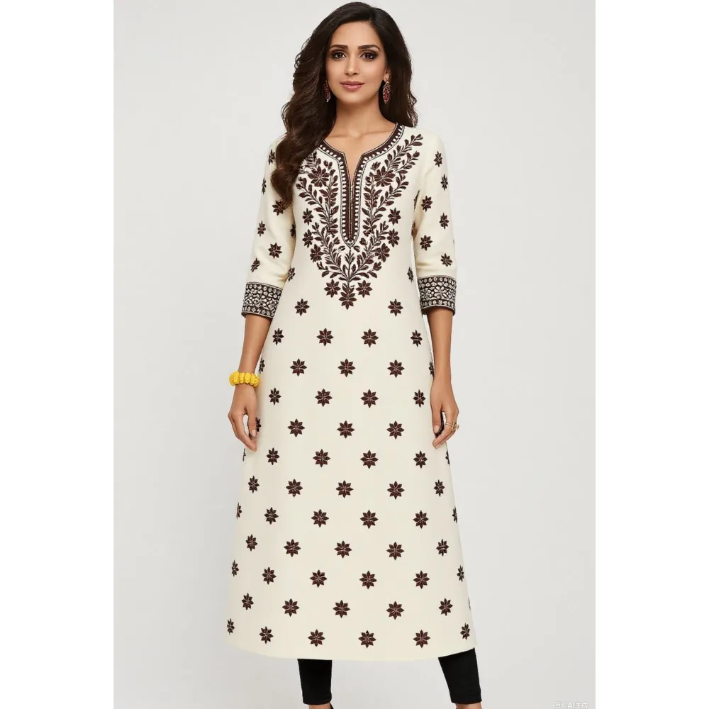 

Muslim Dress Kurt Women's Fashionable And Elegant Straight Tube Casual Round Neck Colorful Peacock Pattern Dress Abiti Lunghi