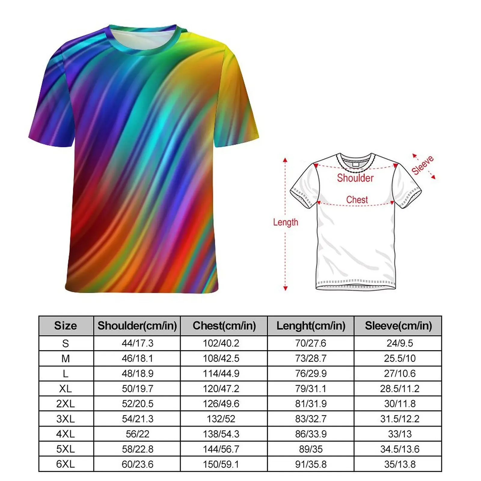 Abstract Rainbow Print T-Shirt Wave Liquid Shape Vintage T Shirts Men Kawaii Tshirt Summer Short Sleeves Design Tops Plus Size