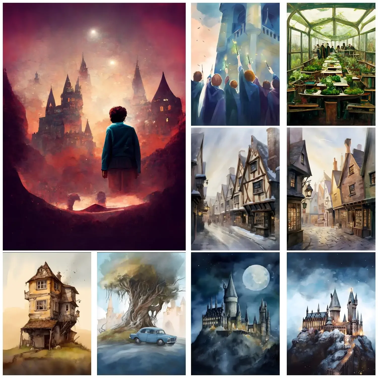 Magic Movie School Wizard Owl Castle Academia Canvas Poster Print Wall Art Pictures Painting Living Room Bedroom Home Decor Gift