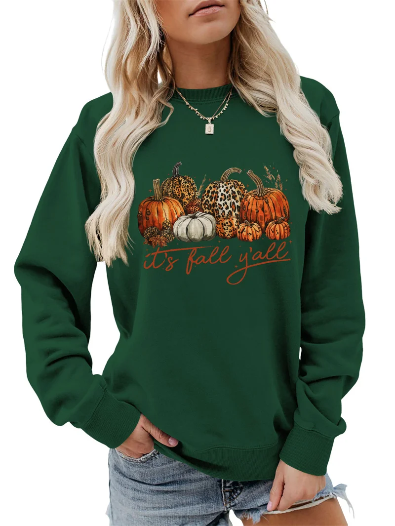 New cotton fun long sleeve women's it's fally's all pumpkin letter print autumn and winter vintage crew-neck hoodie