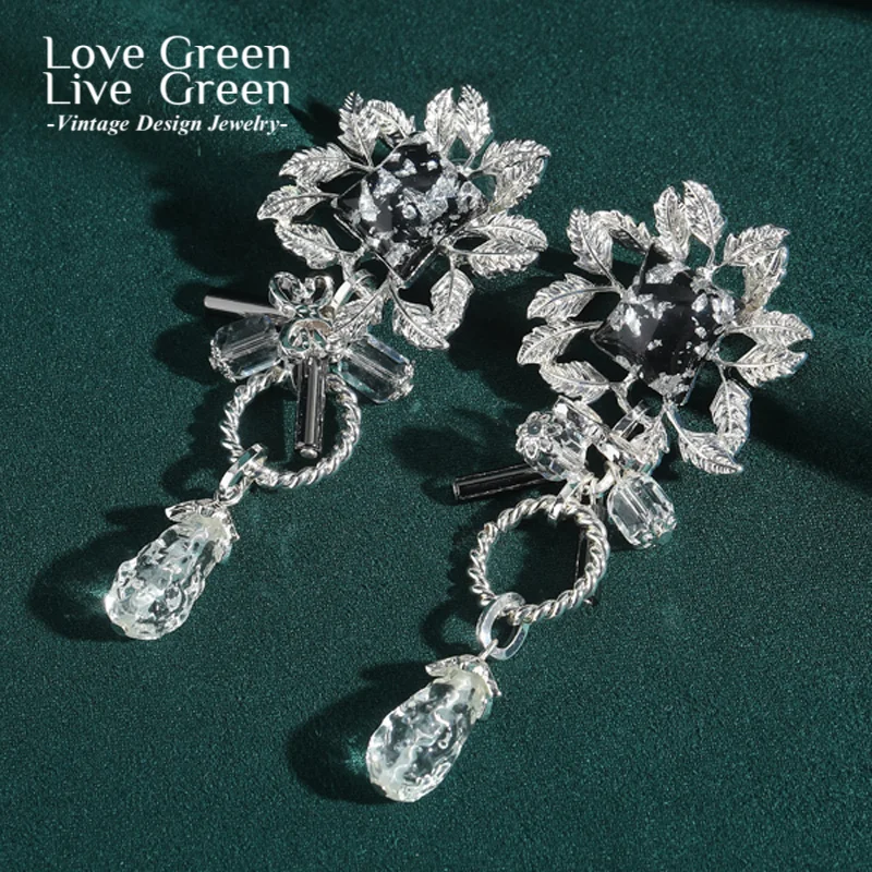 

Vintage Silver Color Ice Snow Earrings Flower Crystal Rhinestone Long Circle Woman Elegant Luxury Quality Jewelry Fashion Gift