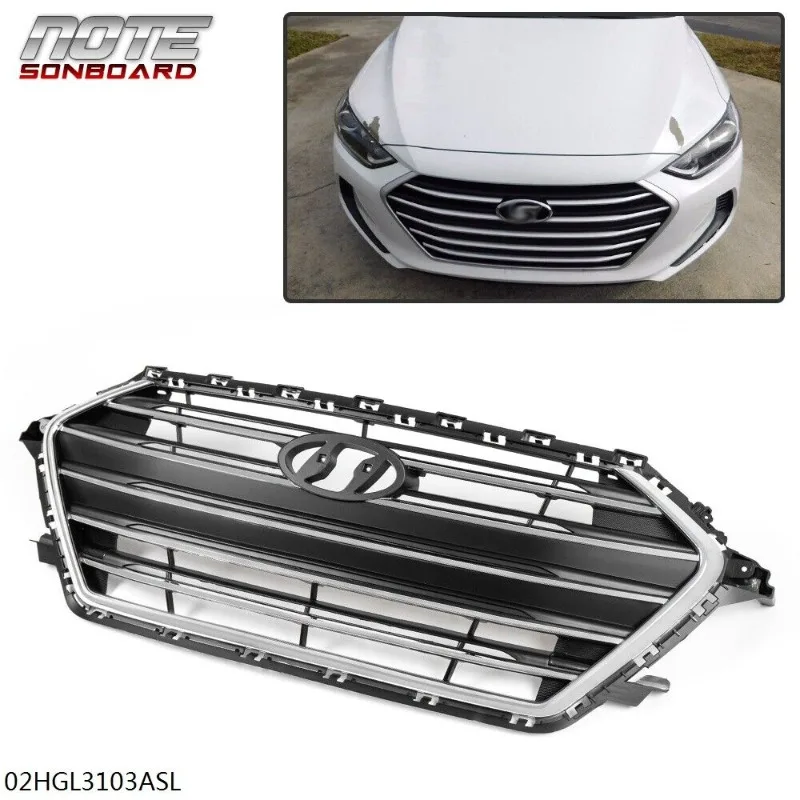 

FRONT BUMPER GRILLE W/ CHROME TRIM FIT FOR 2017 2018 HYUNDAI ELANTRA REPLACEMENT United States