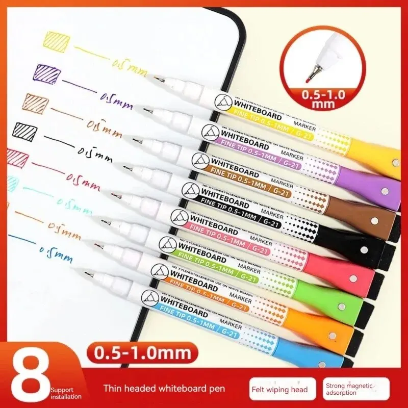 8 Colors 0.5mm Magnetic Dry Erase Markers Whiteboard Marker Pen Office School White Board Stationery Extra Fine Tip Colored Pens