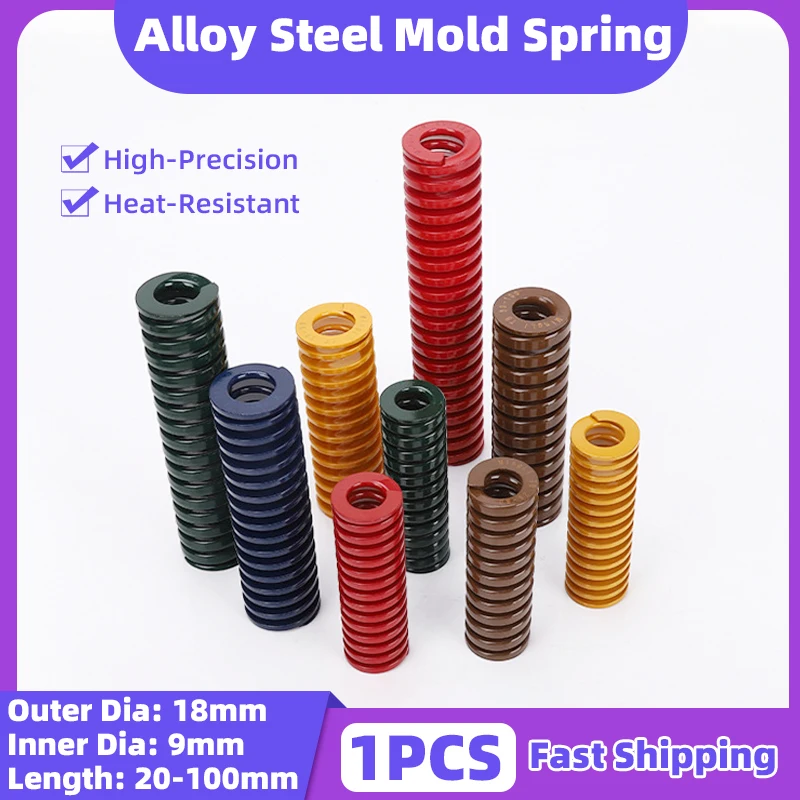 

Creamily 1PCS Compression Spring Loading Die Mold Springs OD=18mm ID=9mm Length=20-100mm Yellow/Blue/Red/Green/Brown