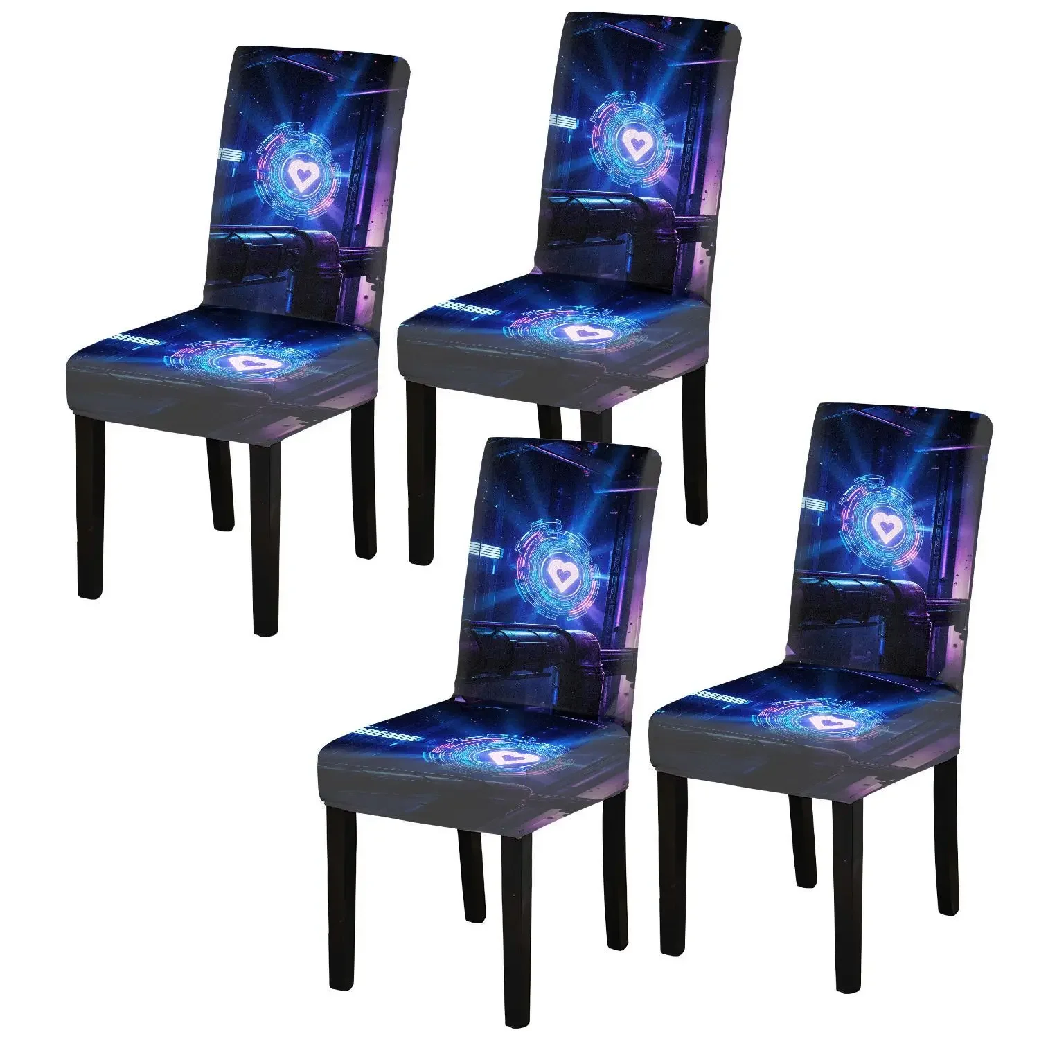Elastic dining chair cover, cyberpunk mechanical pattern, removable and washable household dining chair cover, easy installation