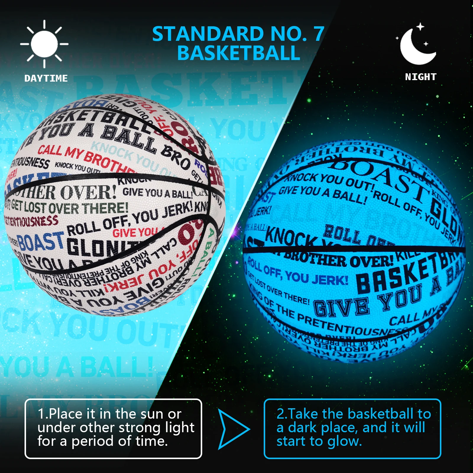 كرة سلة متوهجة لهدايا الأولاد والبنات، جلد مركب عالي الجودة مقاس قياسي 6&7 كرات زرقاء مضيئة للاستخدام الليلي في الشارع #2