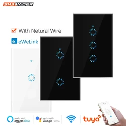 Shawader Wifi Smart Light Wall Switch Tuya/Ewelink Interruptor Rectangle Touch Glass Panel Remote Control by Alexa Google Home