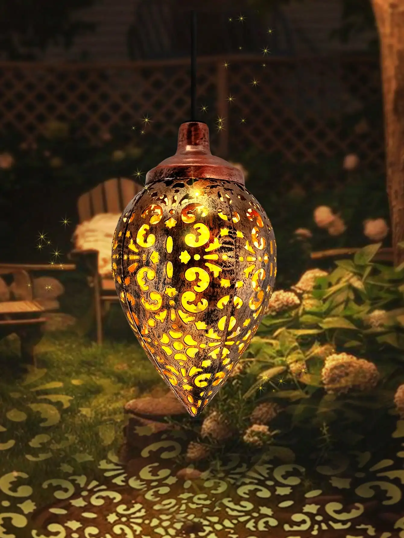 قطعة واحدة من ضوء الإسقاط المجوف بالطاقة الشمسية، مصباح معلق تلقائي/إيقاف لتزيين الحديقة والمسار