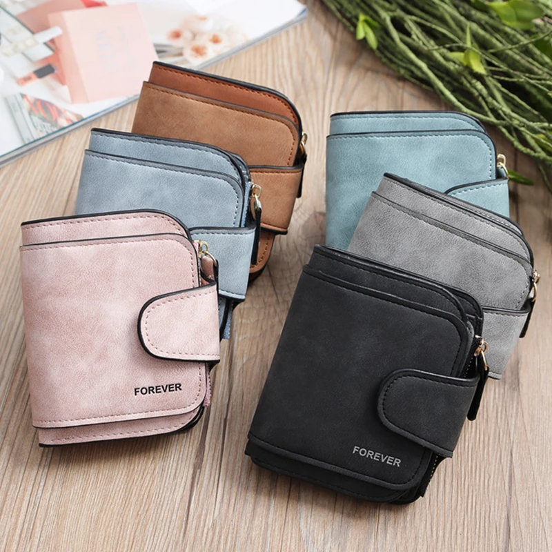 

Fashion Women's Short Wallets PU Leather Matte Small Casual Coin Purse Zipper Money Bag Hasp Clutch Credit Card Holder Clip