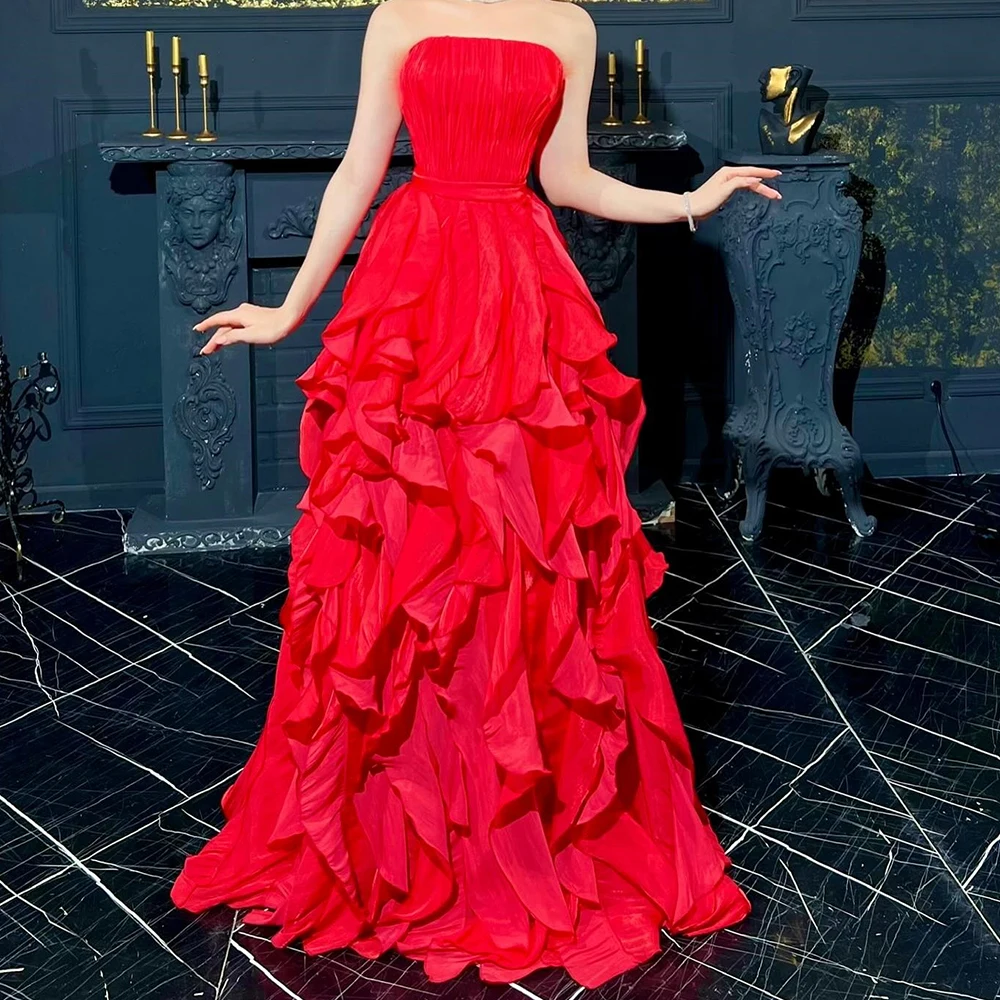 

Women's A-line Evening Dresses Floor-length Strapless Sleeveless Prom Gown Fashion Pleat Simple Draped Backless Customized Gowns