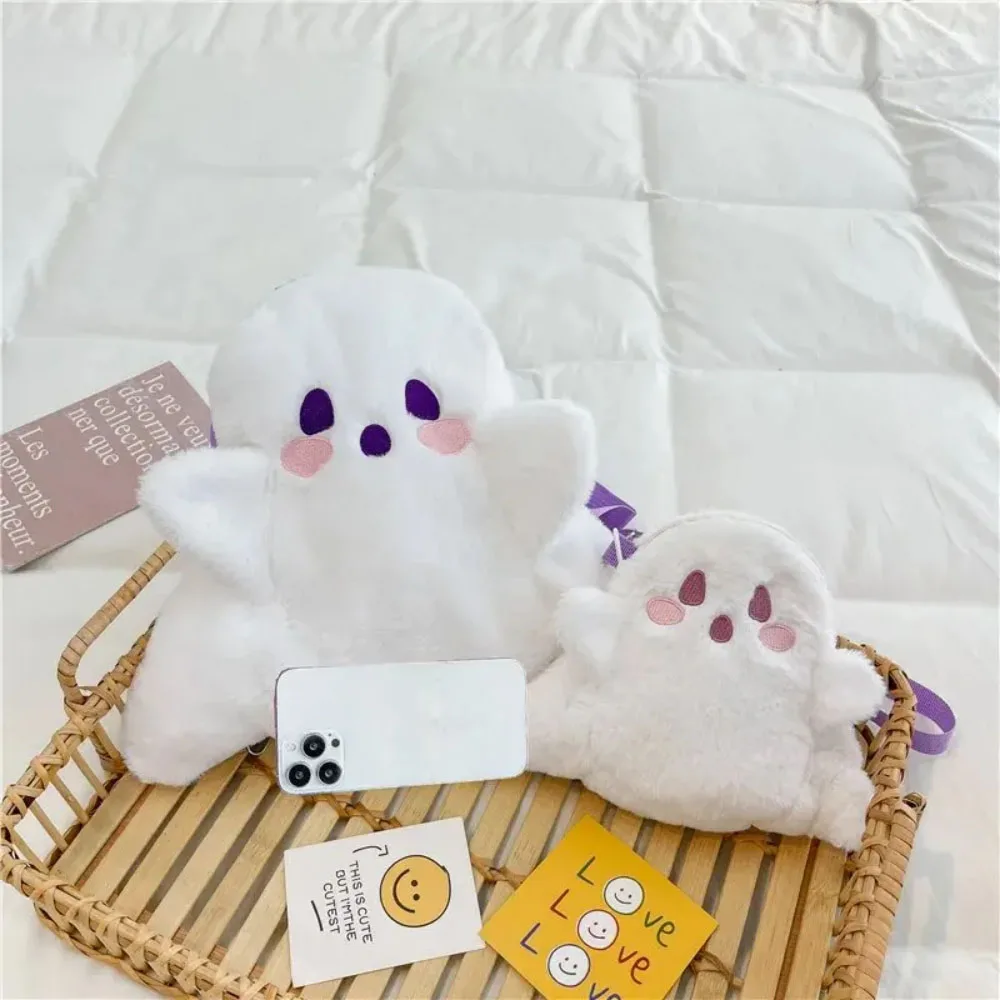 1Pc Ghost Design Novelty Bag Fluffy Funny Trendy Small Zipper Shoulder Bag Creativity Cute Funny Plush Toy Mini Messenger Bag