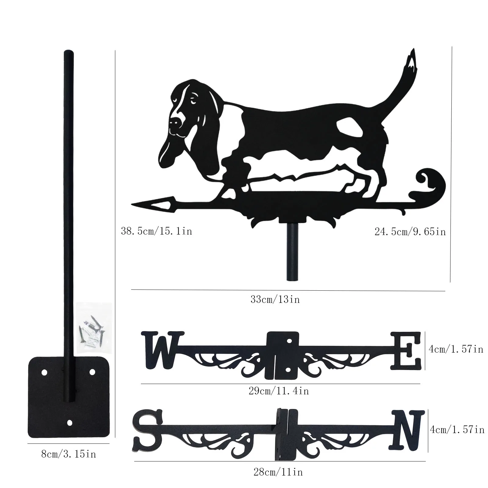 Basset Hound Weathervane Silhouette Art Black Metal Pet Dog Wind Vanes Outdoors Decorations Garden For Roof Yard Building