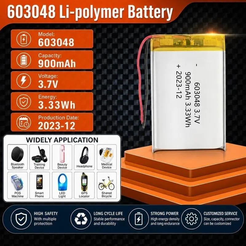 100pcs 603048Polymer Lithium Battery 800mAh 3.7V for Electric Breast Pump Beauty Instrument GPS Locator Rechargeable Li-ion Cell
