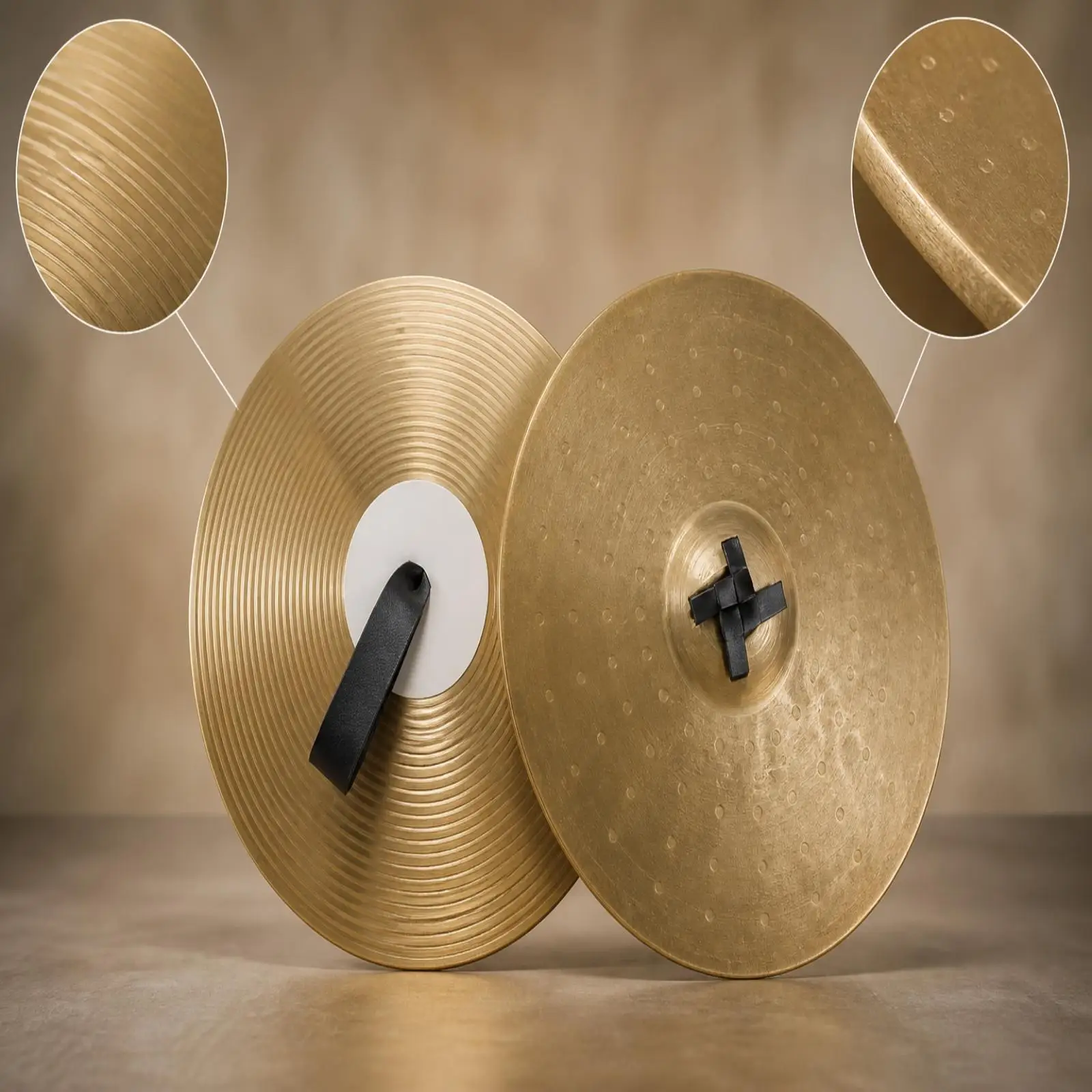 Marching Cymbal Pair Handheld Hand Cymbal Pair Gold-Toned Hand Cymbals for Drum Corps, Students, Processions, Rehearsals, Stage